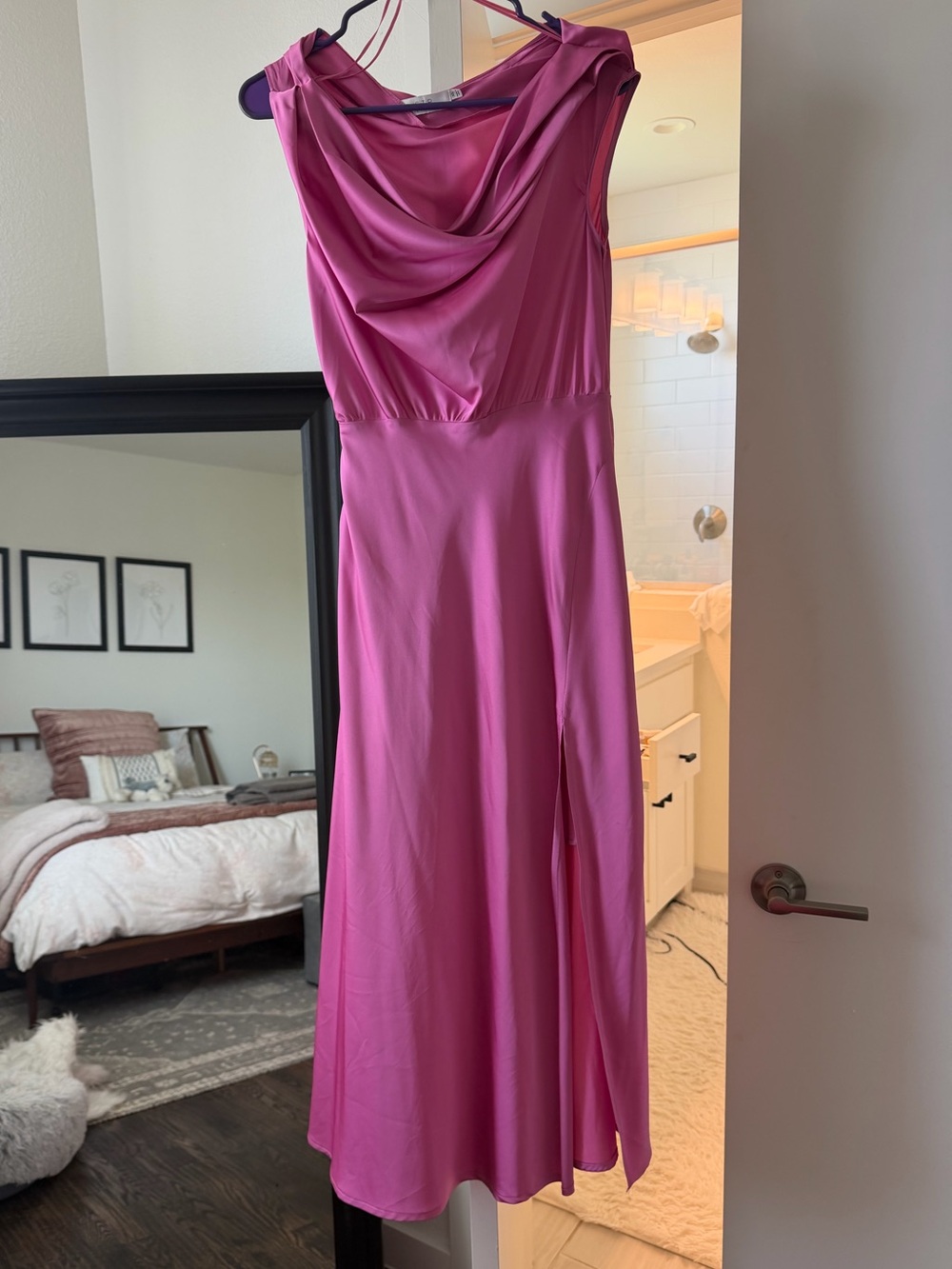 ASTR the Label Monroe One-Shoulder Satin Maxi Dress in Pink - Picture 2 of 8